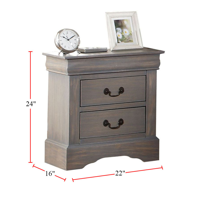 Table de chevet 2 tiroirs Garibald, Gris antique