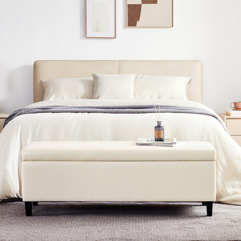 Asdrubale 50.3" Wide Faux Leather Upholstered Storage Bench, Cream