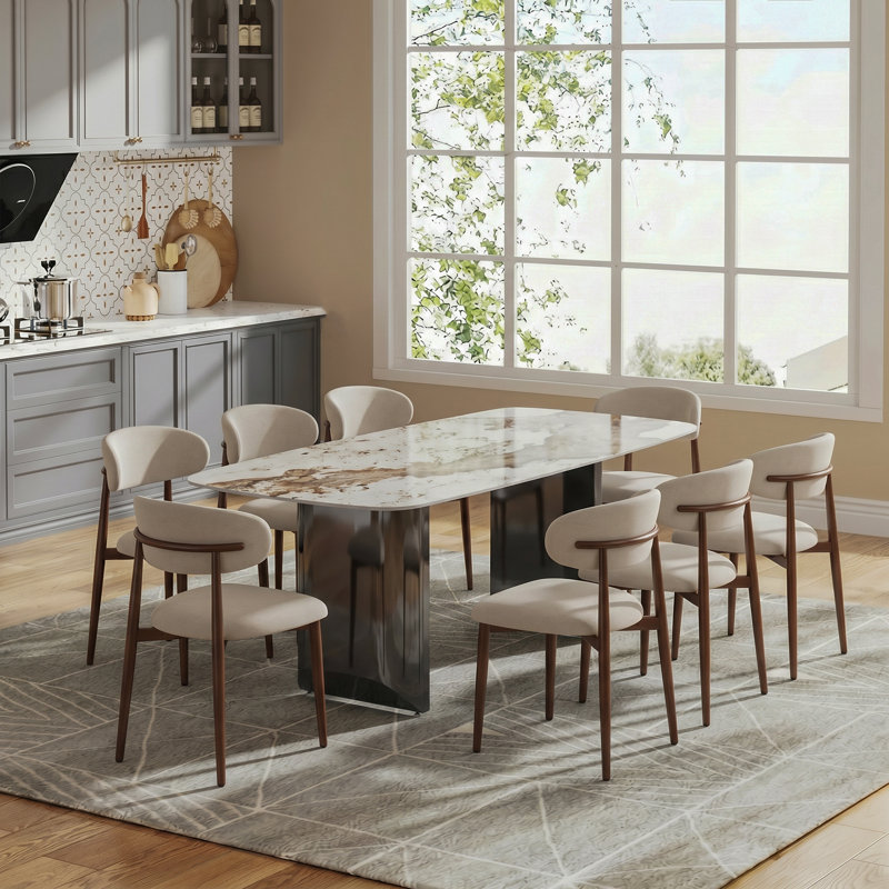 Table à manger moderne en pierre frittée avec base en métal gris (70,9 po), Gris, L 35,4 po x L 70,9 po