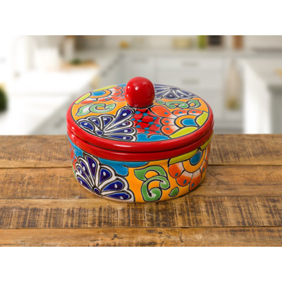 Mcgirth Handmade Mexican Talavera Traditional Ceramic Tortilla Warmer Holder Bowl & Lid -  Bungalow Rose, 313F36444915404EA5262A7FA868AD0F