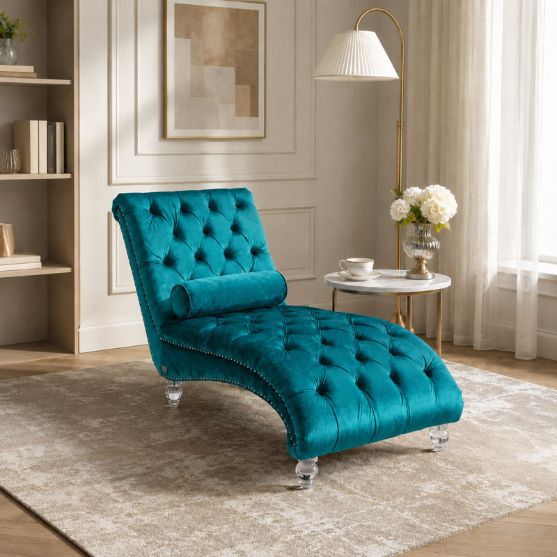 Méridienne Jenille, Velours bleu sarcelle