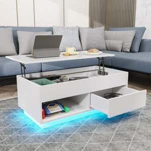 Banushi Lift Top Coffee Table with RGB LED Lights, Drawer and Open Shelf