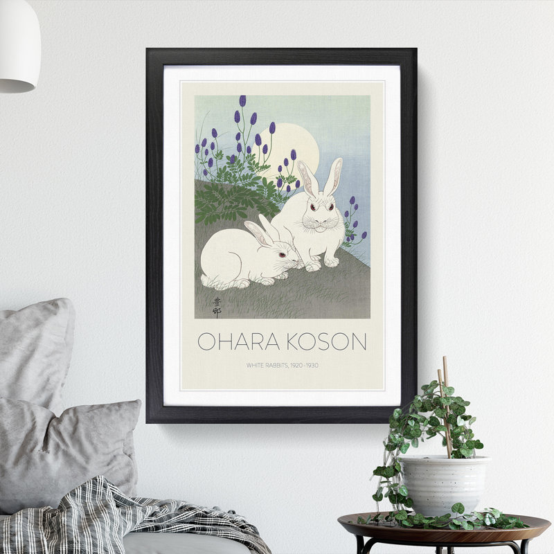 Rabbits at Full Moon Print by Ohara Koson - Framed Print, Black Framed, 48cm H x 36cm W x 2cm D