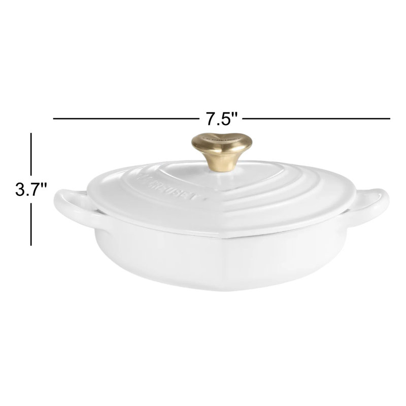 Le Creuset Cast Iron Traditional Heart Dish 1.25 Qt Peche Light Gold Heart Knob, White