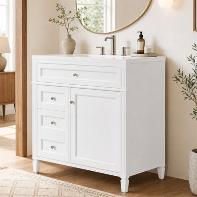 Meuble-lavabo simple de 91 cm (36 po) avec comptoir et rangement multifonctionnel, blanc