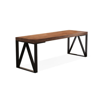Bureau rectangulaire brun et noir en bois massif et fer