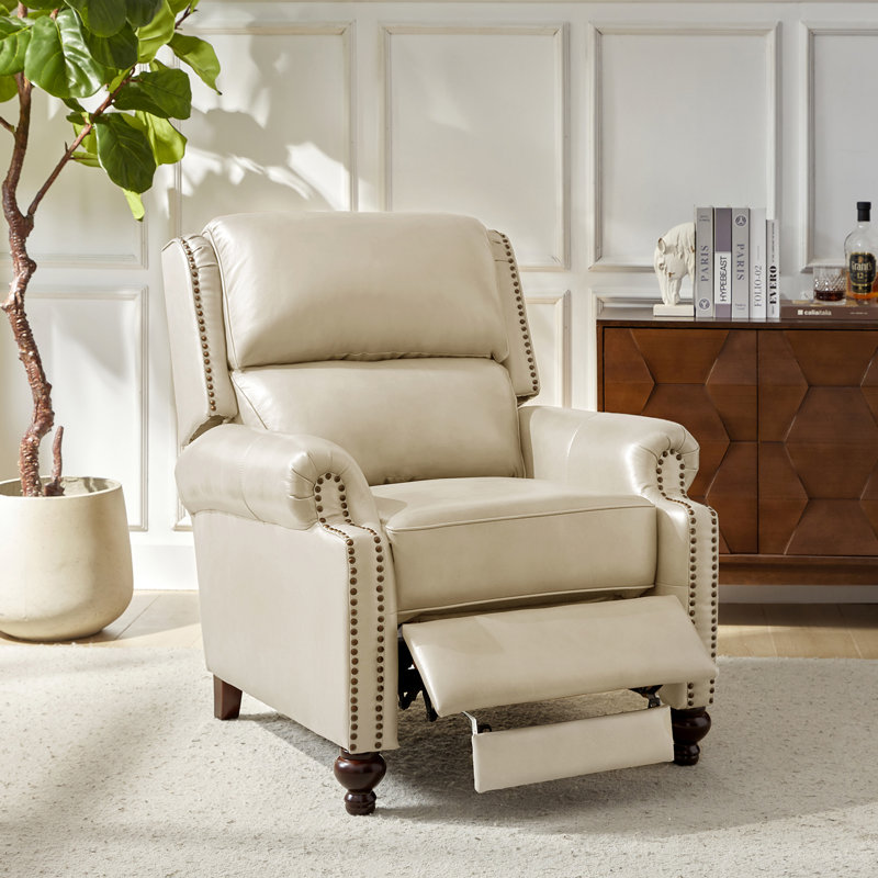 Fauteuil inclinable manuel en cuir véritable Adeesa, Cuir véritable beige
