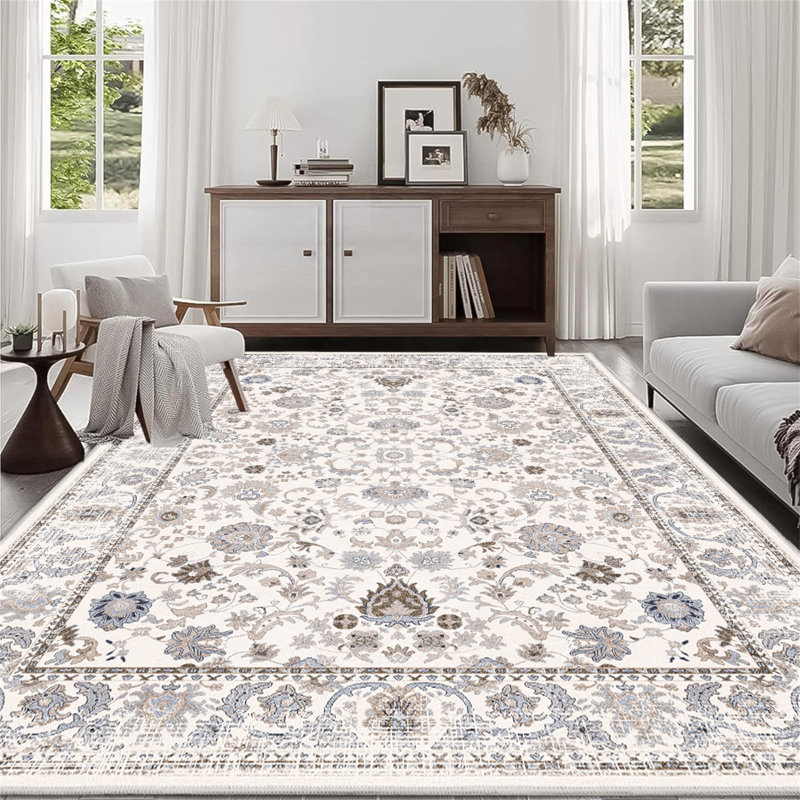Area Rug 5X7 Vintage Bohemia Non-Slip Washable Rug For Living Room Kitchen Bedroom Living Room Flower Design