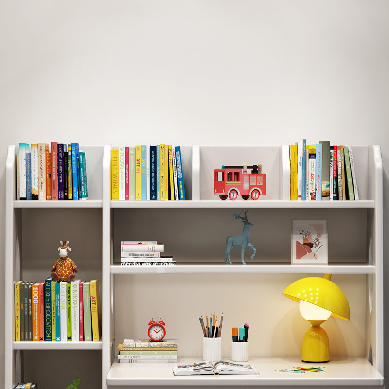 Dushane Kids Writing Desk Computer Table Bookshelf with Chair, White