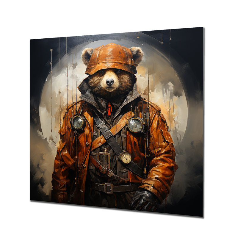 Steampunk Bear Fashion II - ours 2, art mural en métal, H 36 po x l 36 po x P 1,5 po