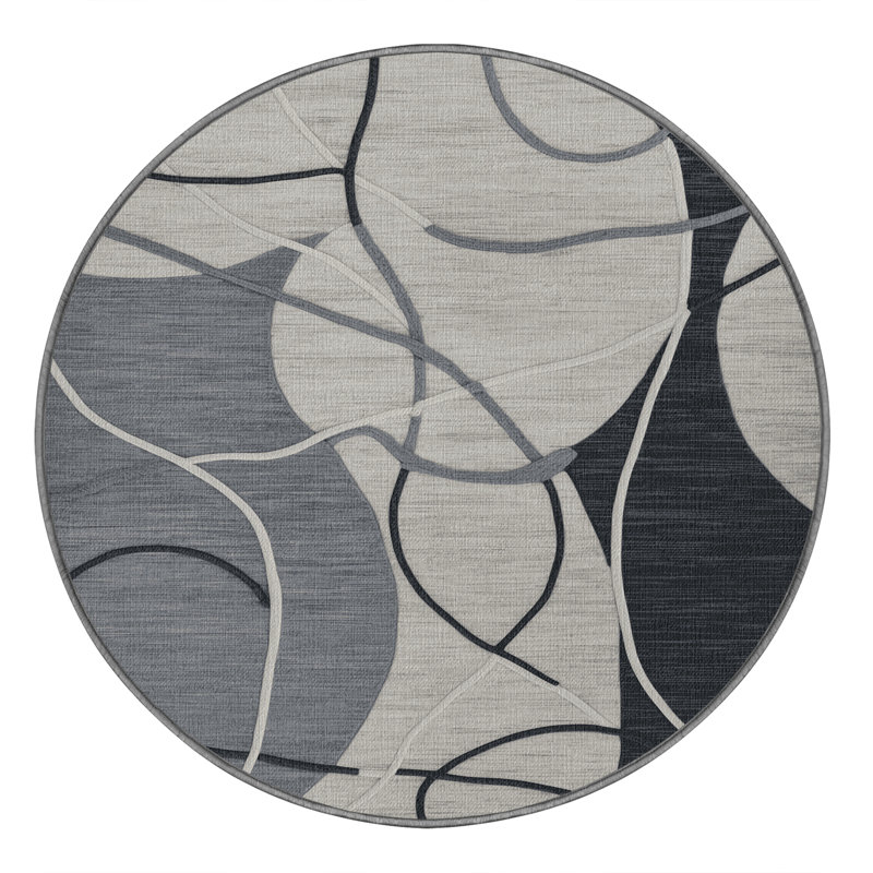 Tapis abstrait gris lavable à la machine, Rond 3 pi