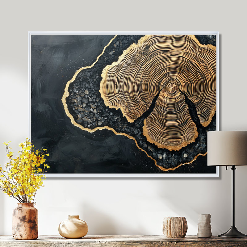 Abstrait glissade en bois sur cristal onyx noir I - forêt, art mural, H 12 po x l 20 po, Cadre flottant, Blanc