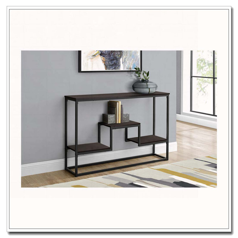 Table d'appoint, console, vestibule, étroit, canapé, salon, chambre à coucher, stratifié brun, métal noir, contemporain, moderne