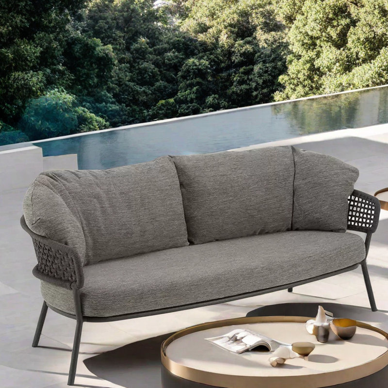 Outdoor courtyard patio sofa 70.87 " W Loveseat with Cushions, Gray, Black