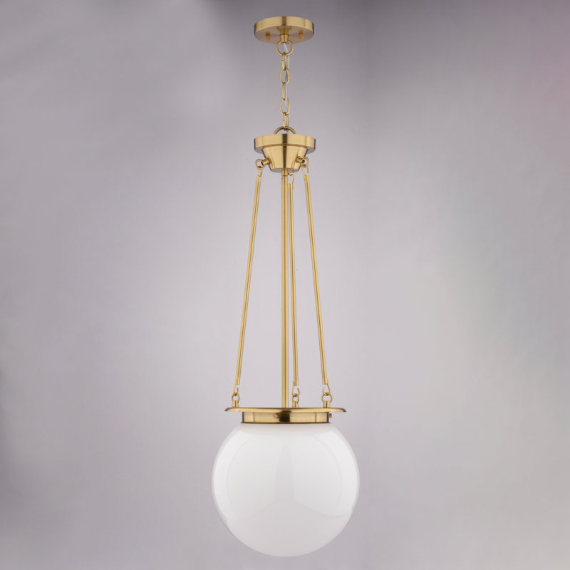 Kent 1-Light 11.75 in. Wide Muted Brass Gold Globe Mini Pendant with White Frosted Opal Glass Shade, Adjustable Height Hanging Ceiling Fixture for Dining Table, Kitchen, Entryway, Island, Foyer