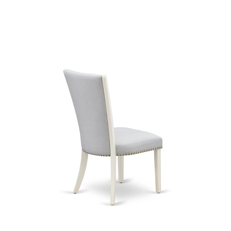 Ensemble de table de salle à manger 9 pièces comprenant une table de salle à manger rectangulaire avec pieds en X et 8 chaises rembourrées en tissu de lin gris, lin brossé blanc