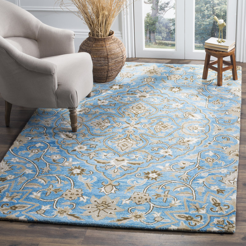 Tapis oriental bleu / brun en laine noué à la main Harger, Rectangle 8 pi x 10 pi
