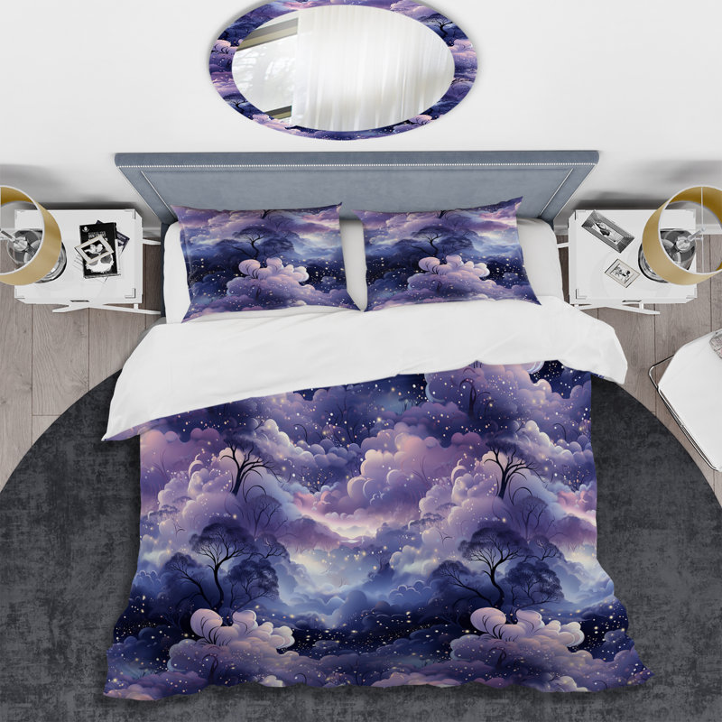 Ethereal Moonbeams Moody Patterns I Abstract Duvet Cover Set, Queen Duvet Cover + 2 Standard Shams