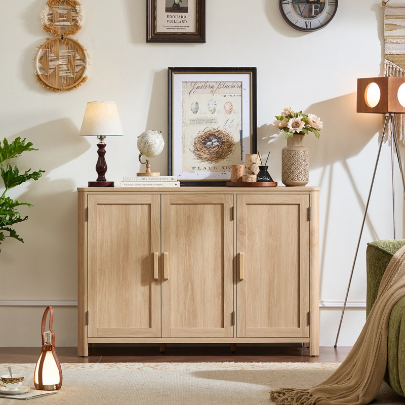 Sideboard Buffet Cabinet With Storage, 46" Arc-Shaped Credenza With 3 Doors & Adjustable Shelves, Mid Century Modern Coffee Bar Cabinet For Kitchen, Living Room, Entryway