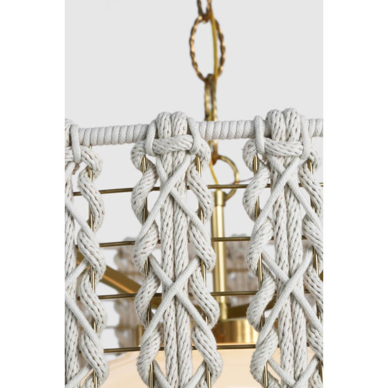Catania 30" Hanging Shade With Cream Braided Rope, Antique Burnished Brass, 21" H x 29" W x 29" D