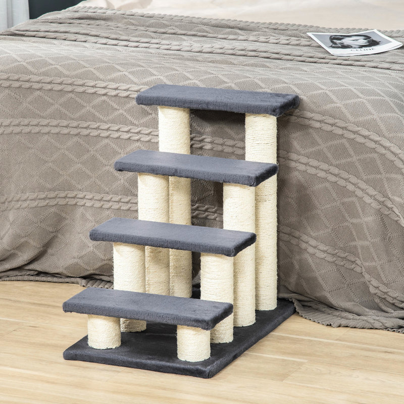 Arbre pour chat gris avec 4 marches, poteau à griffer pour chats et chiens d'intérieur qui apprendra à améliorer la fonction sensorielle, gris, 4