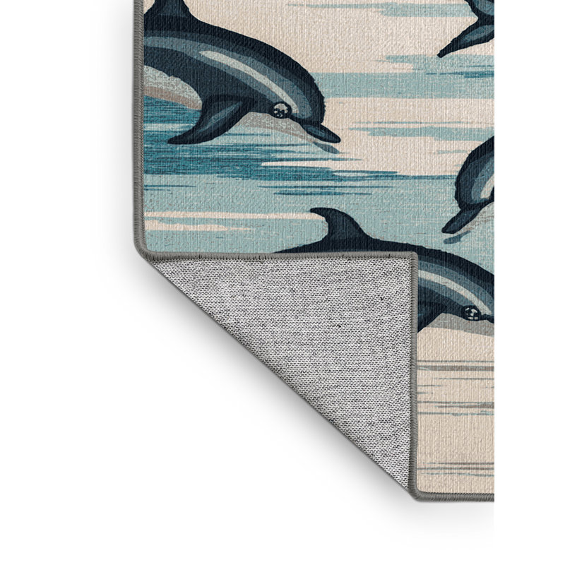  Washable Dolphin Pod Coastal Area Rug, Rectangle 5 pi x 7 pi