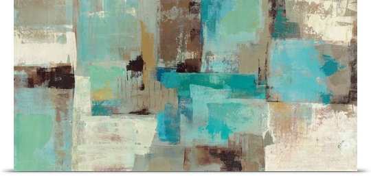 « turquoise et aqua » par reproduction d’art sur toile Silvia Vassileva, H 30 po x l 60 po