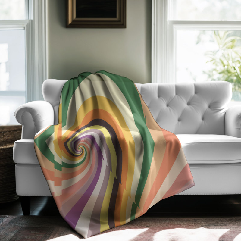 Motif Groovy - 1 pièce Sherpa Premium, Lit simple, Mauve / orange / vert abstrait