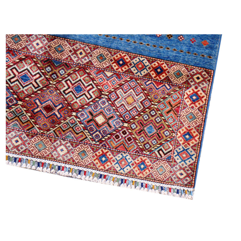 Hand-Knotted High-Quality Red and Blue Area Rug