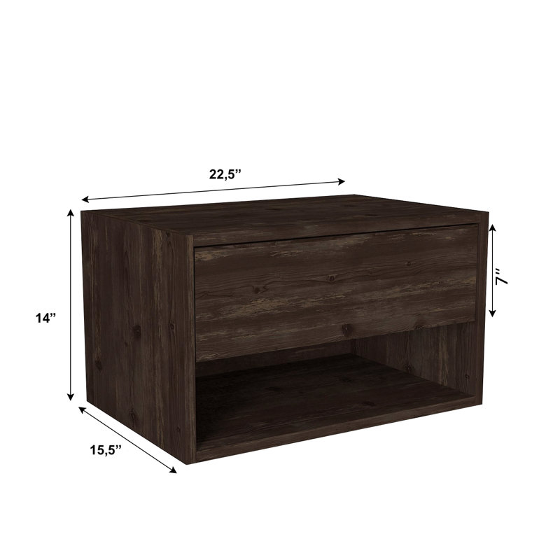 Table de chevet flottante murale Benaniah 24 po, Brun
