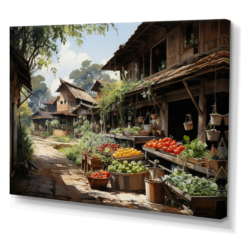 Décoration murale du village thaïlandais I - Thaïlande, H 16 po x l 32 po x P 1 po, Toile tendue