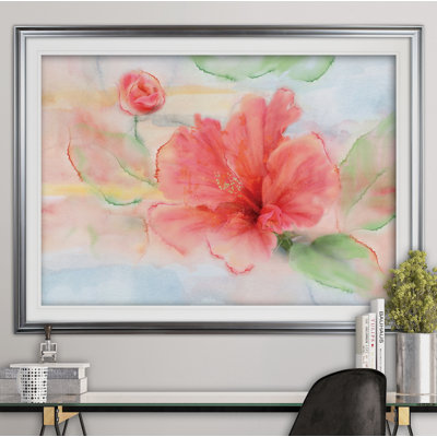 « hibiscus », reproduction de peinture à l’acrylique encadrée