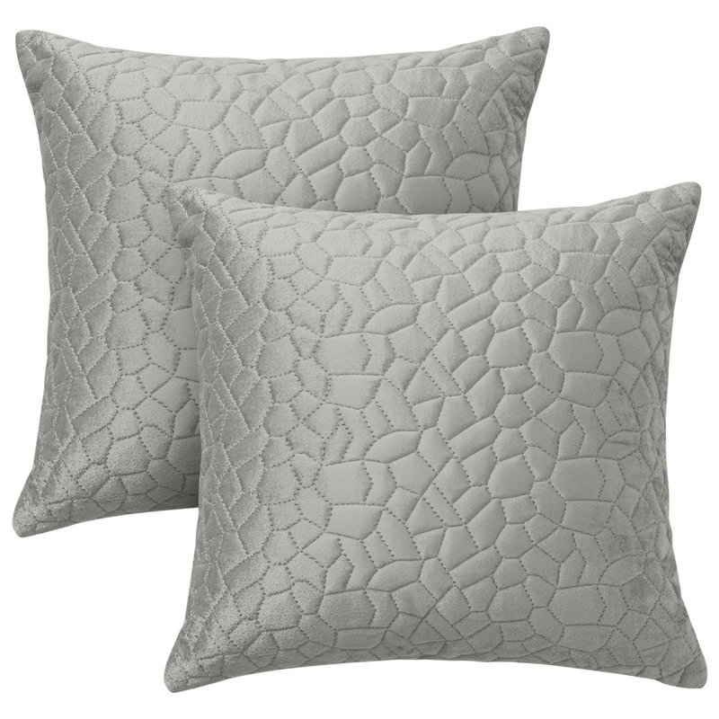 Aspire Homeware Geometric Square Velvet Cushion Covers, Silver, Pack of 2