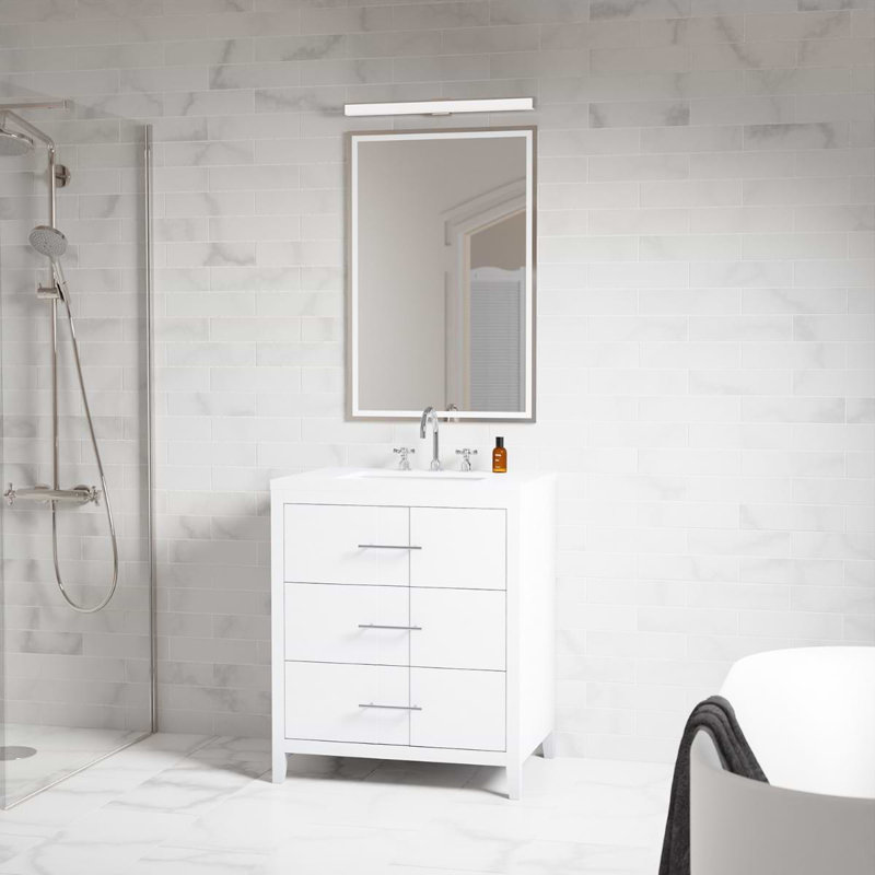 Iconic 36" Freestanding Standard Single Bathroom Vanity with Top, White, Silver, 30"
