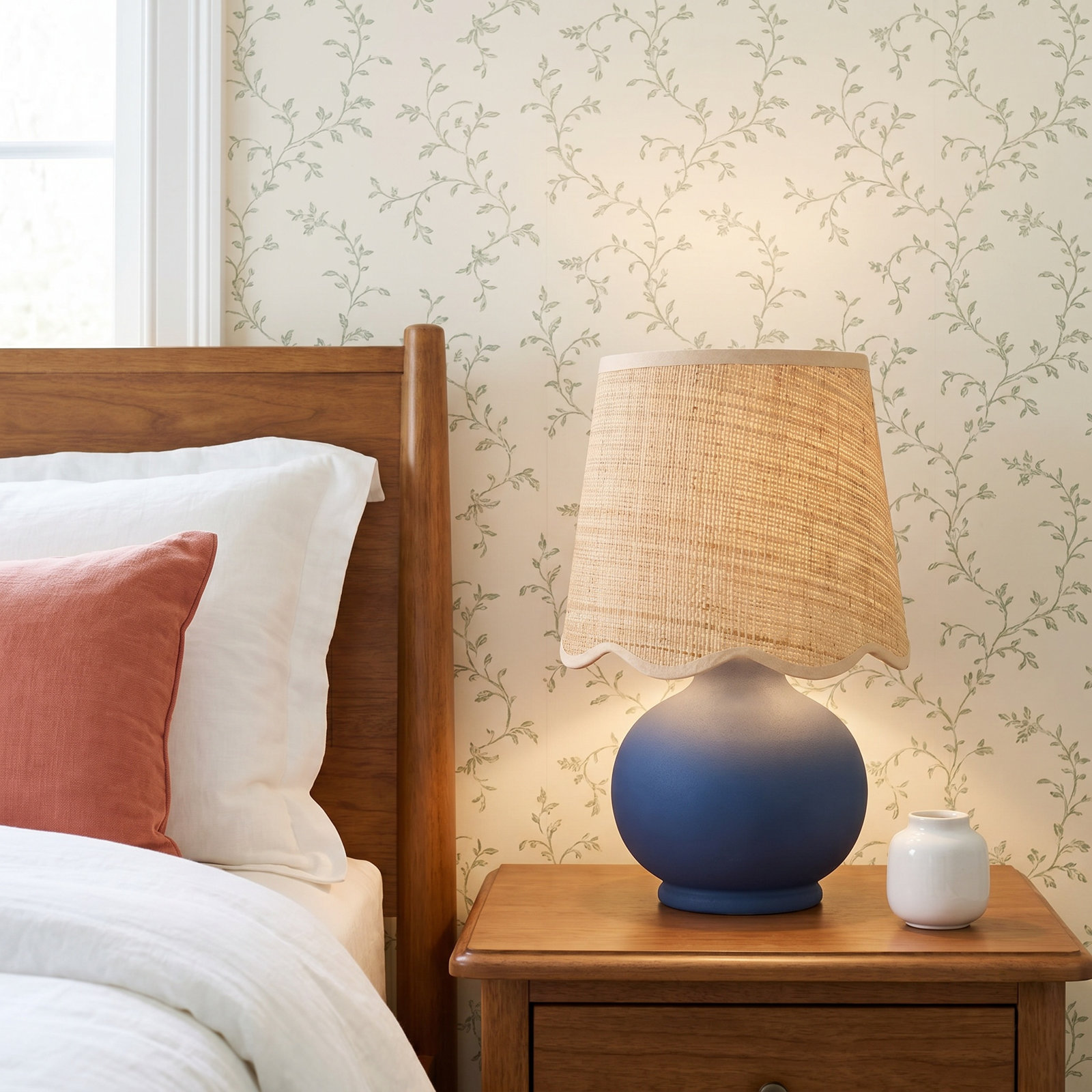 Momsen Scallop Ceramic Table Lamp, Blue, Natural, 13"H x 8"W x 8"D