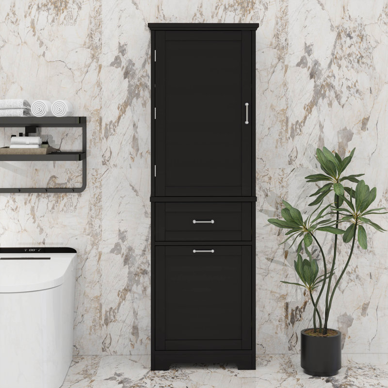 Armoire de salle de bain en bois avec 2 tiroirs de tailles différentes et une tablette réglable