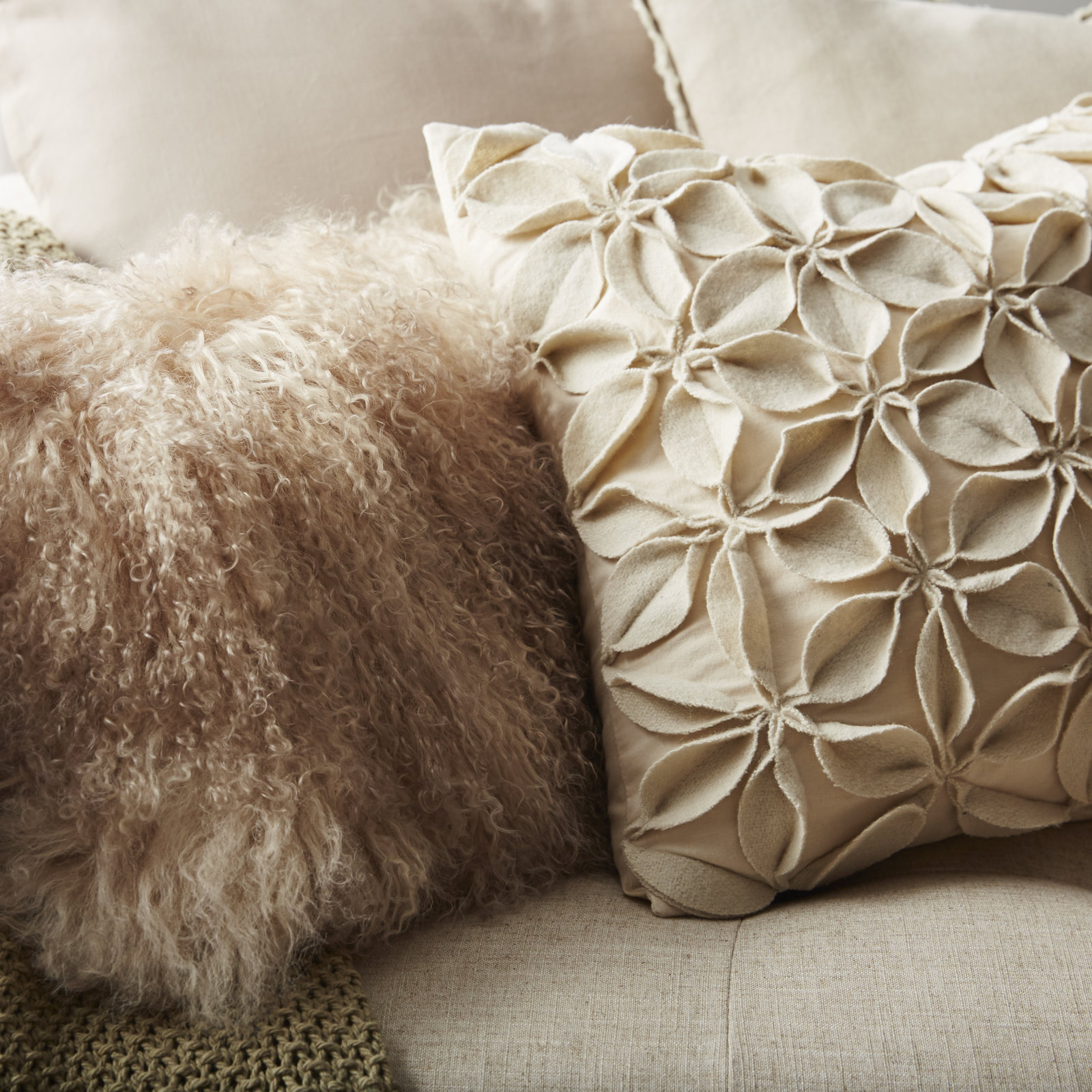 Iyana Wool Lumbar Throw Pillow, Oyster, 12"H x 20"W