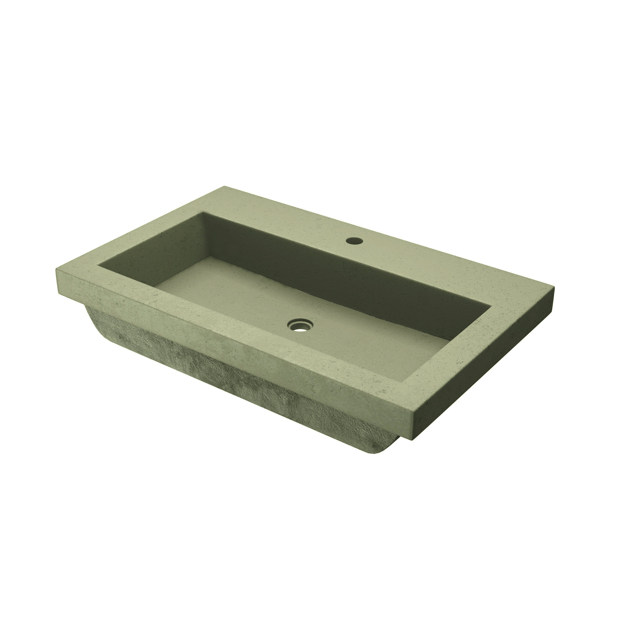 Trough Handmade Rectangular Drop-In Bathroom Sink, Sage, Single Faucet Hole