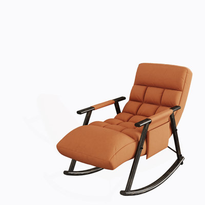 Casual folding rocking chair upholstered, lounge rocking chair adjustable high back and foot rest,side pockets placed in living room bedroom balcony