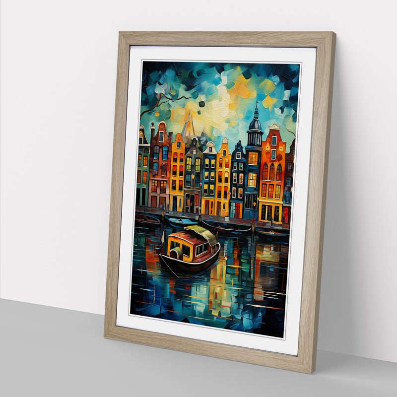 XYZ-FRM-V1223-1787 Amsterdam Abstract No.2 - Single Picture Frame Print on Wood, 34cm H x 25cm W x 2cm D, Oak