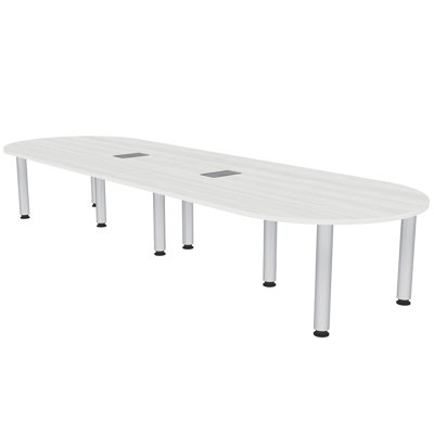 Racetrack Conference Table with Power and Data w Silver Post Legs
