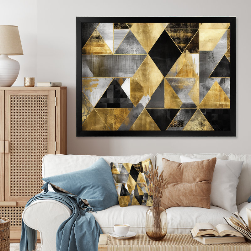 «Vanya Gold», impression géométrique sur toile, Cadre photo noir, H 34 po x l 44 po x P 1,5 po