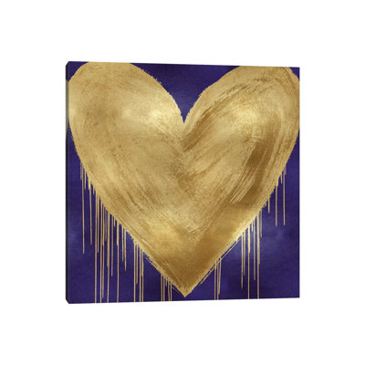 Big Hearted Gold on Purple 1 Piece Wrapped Canvas Wall Art