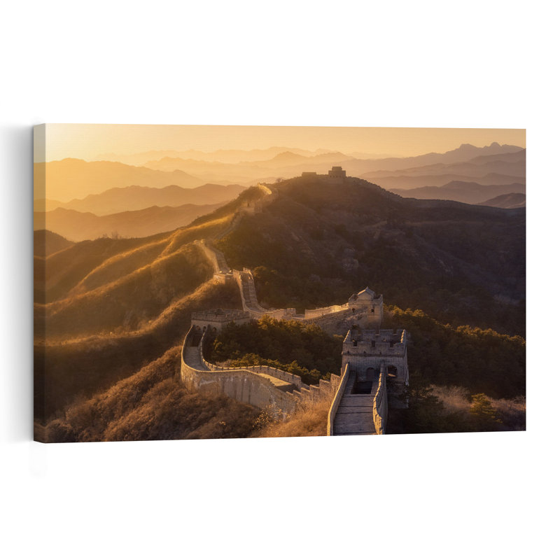 «Golden Great Wall Sunset Serene Abstract Contemporary Landscape Landscape», reproduction d'art mural, H 16 po x l 24 po