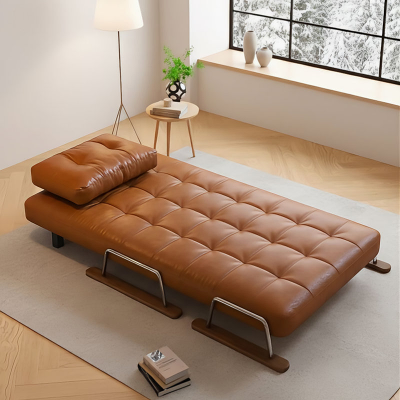 Caramel Faux-leather 4-in-1 Convertible Chair / Chaise / Sofa Bed – Foldable Space-saving Sleeper