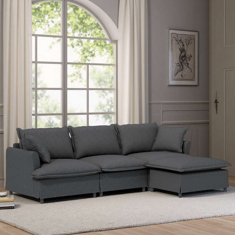 Canapé modulaire avec repose-pieds Chenille, Gris
