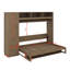 Lit escamotable double avec garde-robe, tiroirs et tablettes ouvertes