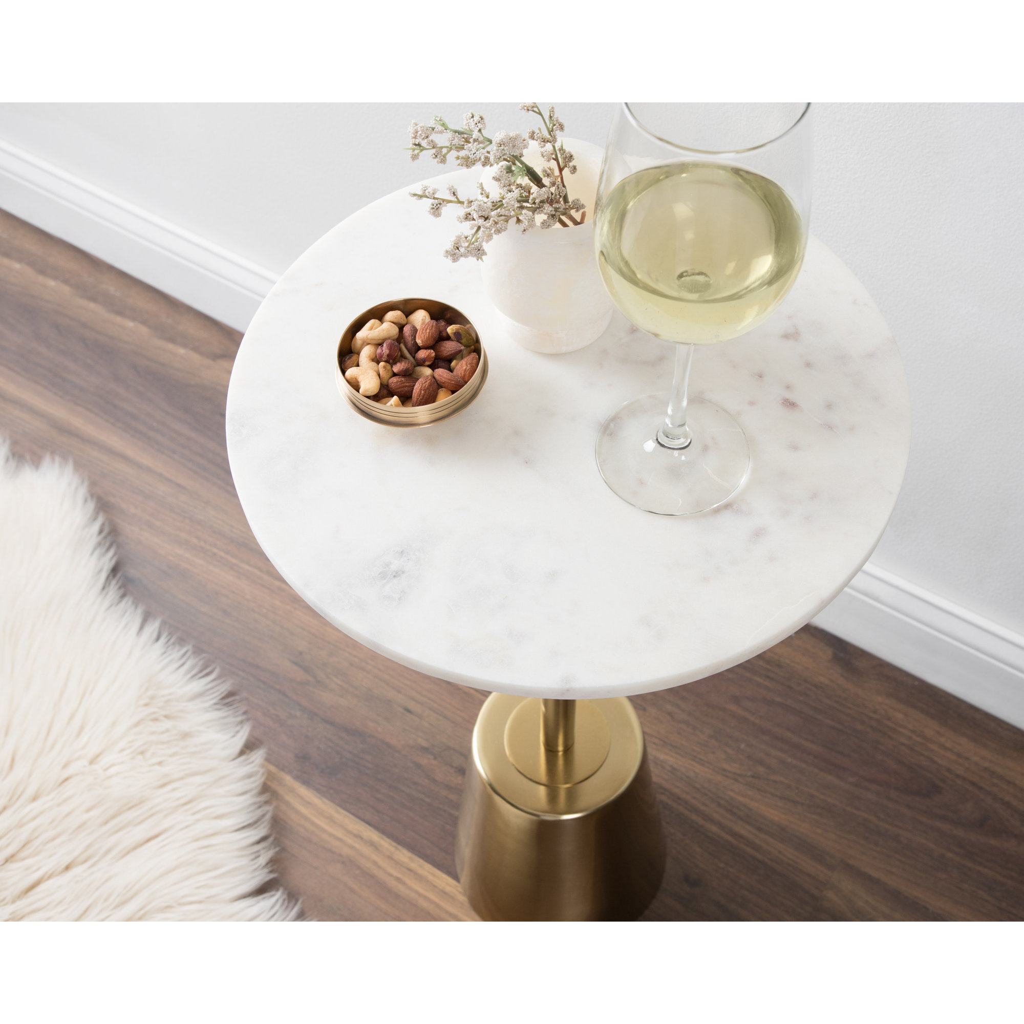 Cemil End Table, White, 23.25" H x 14" W x 14" D, Gold