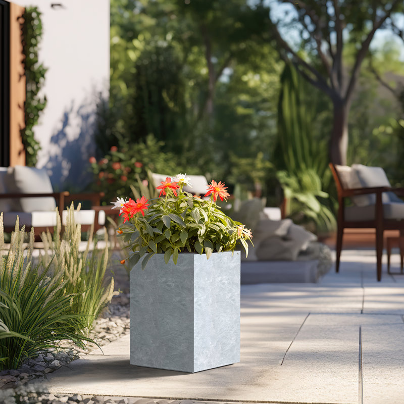 Jabrayah Handmade Planter Box, Soft Slate, 16" H x 11.5" W x 11.5" D
