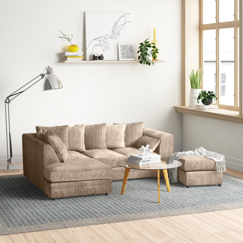 Moana 3 - Piece Upholstered Corner Sofa Chaise with Ottoman, Left Hand Facing, Coffee